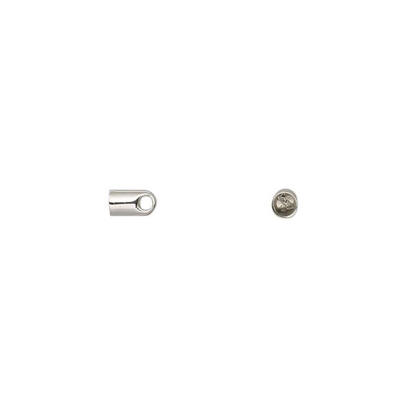 Cord end, glue-in, imitation rhodium-plated brass, 5x3mm with 2mm inside diameter. Sold per pkg of 100. image number 0