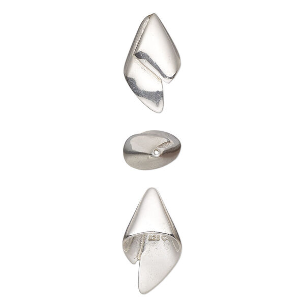 Bead cap, Amoracast®, sterling silver, 15x8mm fortune left, fits 4-6mm bead, for use with 25-32 gauge wire. Sold individually. image number 0