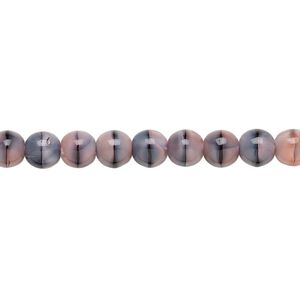 Bead, Czech glass druk, pink and dark blue, 6mm round. Sold per 15-1/2" to 16" strand.