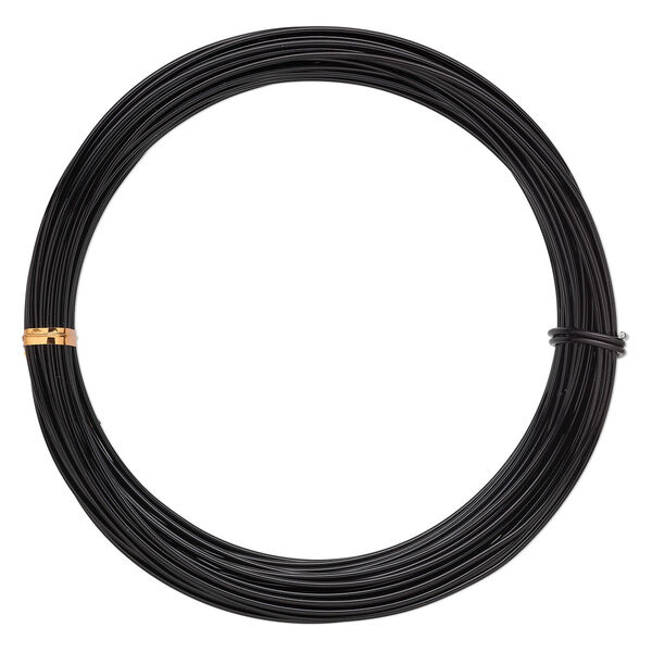 Wire, anodized aluminum, black, 1.5mm round, 14 gauge. Sold per pkg of 45 feet. image number 0