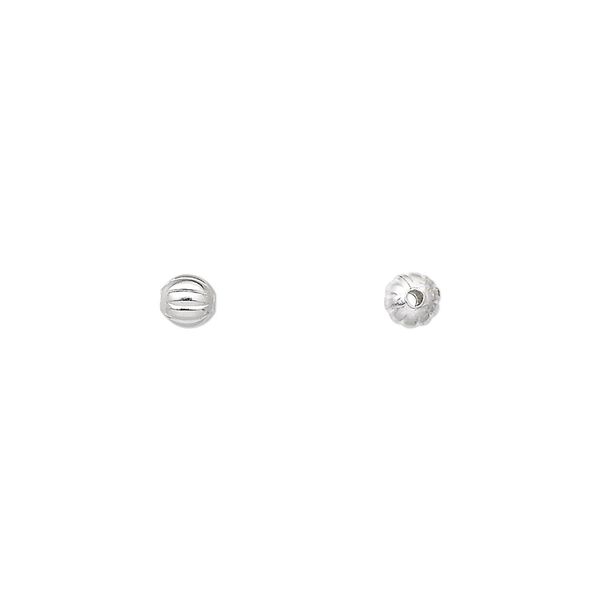 Bead, silver-plated brass, 4mm corrugated round. Sold per pkg of 100. image number 0