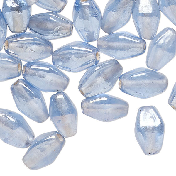 Bead, luster glass, translucent sky blue, 11x9mm double cone. Sold per 2-ounce pkg, approximately 75 beads. image number 0