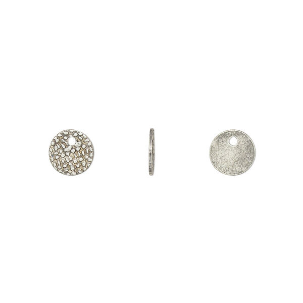 Drop, antique silver-plated brass, 7mm single-sided textured flat round. Sold per pkg of 100. image number 0
