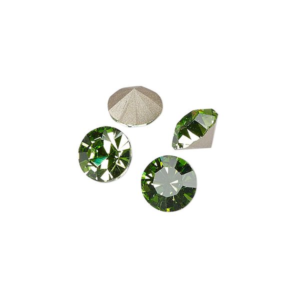 Chaton 144pk peridot foil back, Preciosa MAXIMA Czech crystal rhinestone 8.16-8.41mm 15-cut faceted round SS39 image number 0