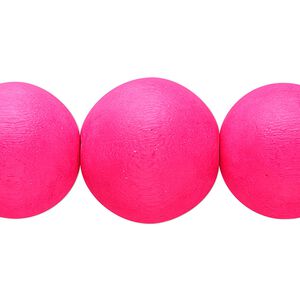 Bead, Taiwanese cheesewood (dyed / waxed), dark pink, 19-20mm round. Sold per 15-1/2" to 16" strand.