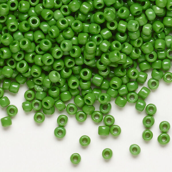 Seed bead, Dyna-Mites™, glass, opaque green, #8 round. Sold per 40-gram pkg. image number 0