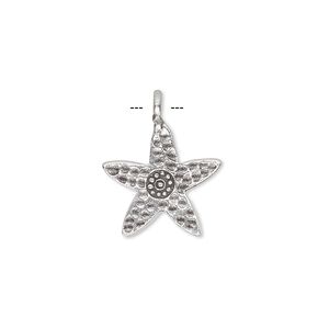 Charm, Hill Tribes, antiqued sterling silver, 16x15mm single-sided hammered starfish. Sold individually.