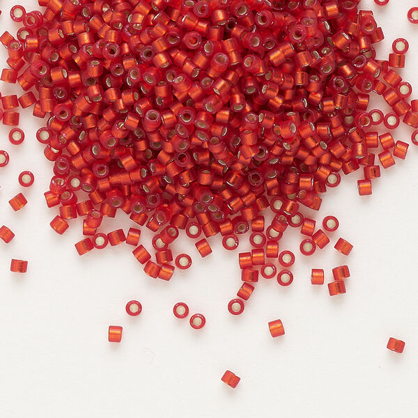 Seed bead, Delica®, glass, pkg/7.5g, #11 round, translucent semi-matte silver-lined red orange (DB-0683). image number 0