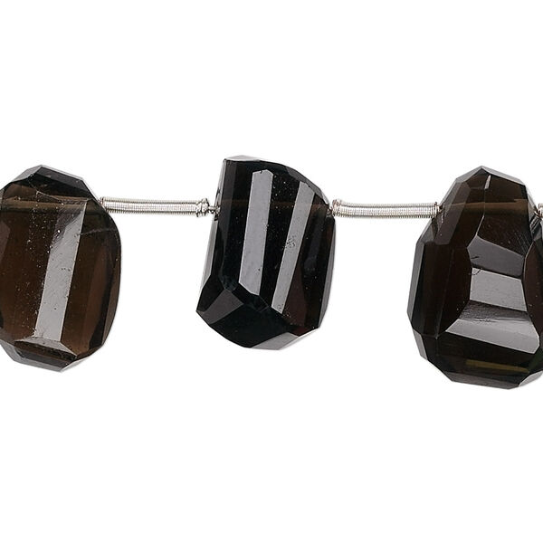 Bead, smoky quartz (heated / irradiated), small to medium top-drilled hand-faceted nugget, Mohs hardness 7. Sold per 8-inch strand, approximately 10 beads. image number 0
