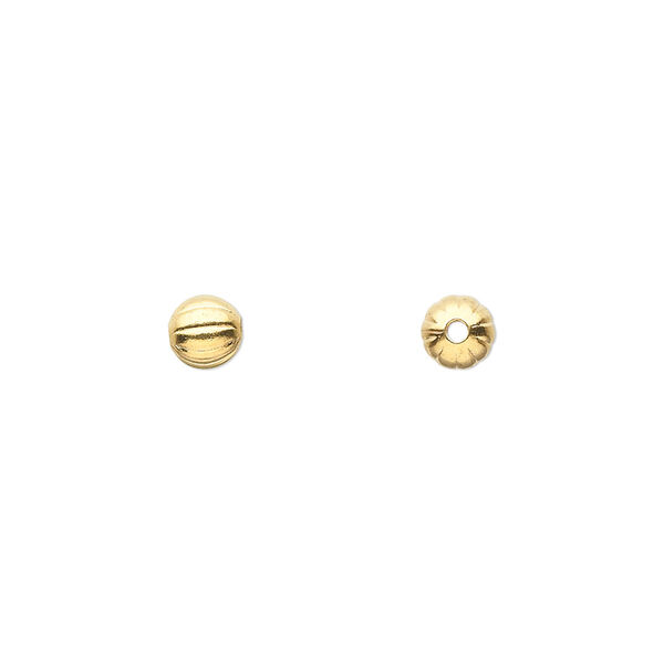 Bead, gold-plated brass, 5mm corrugated round. Sold per pkg of 100. image number 0