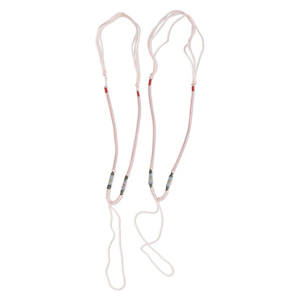 Necklace cord, macramé, imitation silk, light pink and multicolored, 2-3.5mm wide with 5-1/2 inch dangle, 20 inches with slip knot closure. Sold per pkg of 2. image number 0