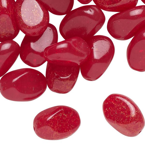Bead, Czech pressed glass, translucent red, small nugget. Sold per 2-ounce pkg, approximately 34 beads. image number 0