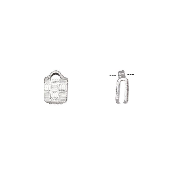 Ribbon crimp end, silver-plated brass, 5x5mm textured square. Sold per pkg of 100. image number 0