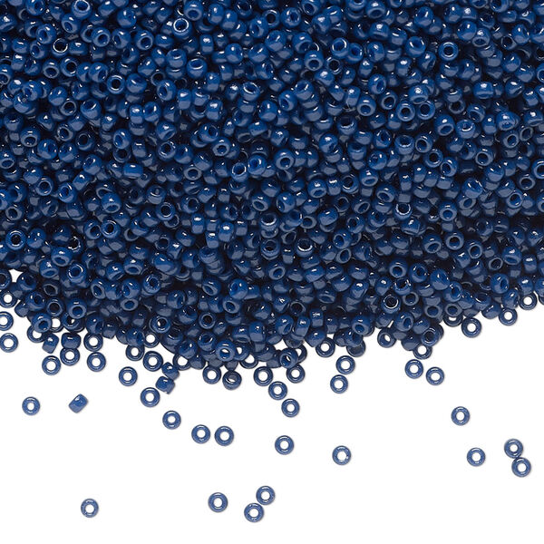 Seed bead, Miyuki, glass, pkg/35g, #15 rocaille, Duracoat® opaque outside dyed navy blue, (RR-4493). image number 0