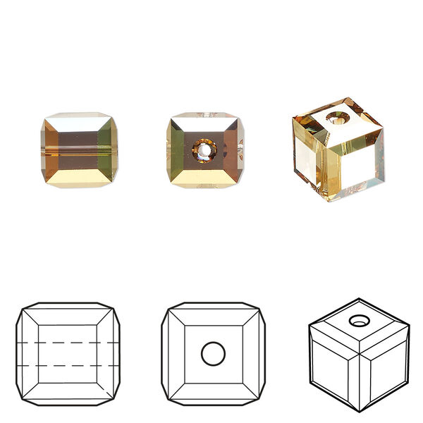 Bead 6pk crystal metallic sunshine, Crystal Passions® 8mm cube 5601 image number 0