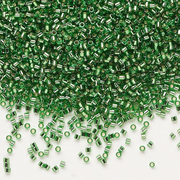 Seed bead, Delica®, glass, pkg/250g, #15 round, transparent silver-lined green (DBS-0046). image number 0