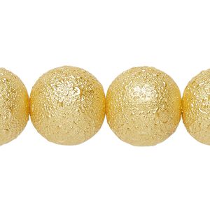 Bead, glass pearl, golden rod, 16mm textured round. Sold per 16-inch strand.