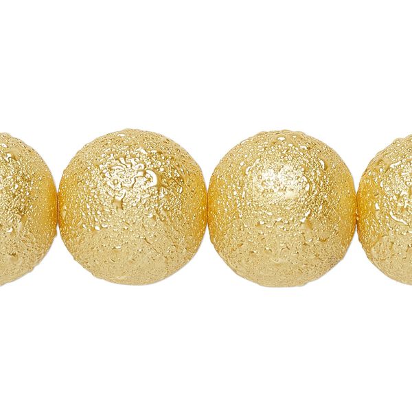 Bead, glass pearl, golden rod, 16mm textured round. Sold per 16-inch strand. image number 0