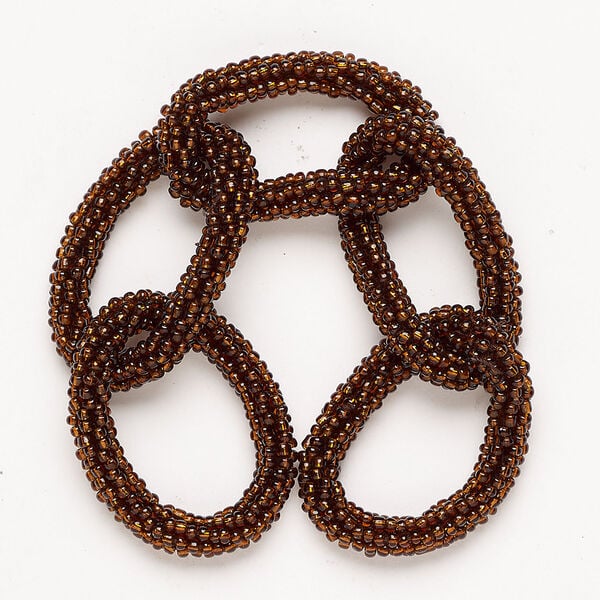 Seed bead cord 1pkg1, nylon and glass, brown, 24mm hand-crocheted round link, 7-1/2 inches. image number 0