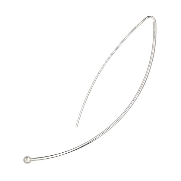 Ear wire, sterling silver, 3-inch curved marquise with 3mm ball. Sold per pair. image number 0
