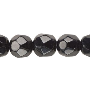 Bead, glass, opaque black, 12mm faceted round. Sold per 13-inch strand, approximately 25 beads.