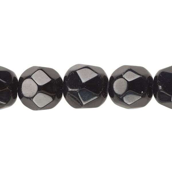 Bead, glass, opaque black, 12mm faceted round. Sold per 13-inch strand, approximately 25 beads. image number 0