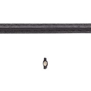 Cord, leather and cotton (dyed), black, 5-6mm double-stitched flat. Sold per 1-yard section.