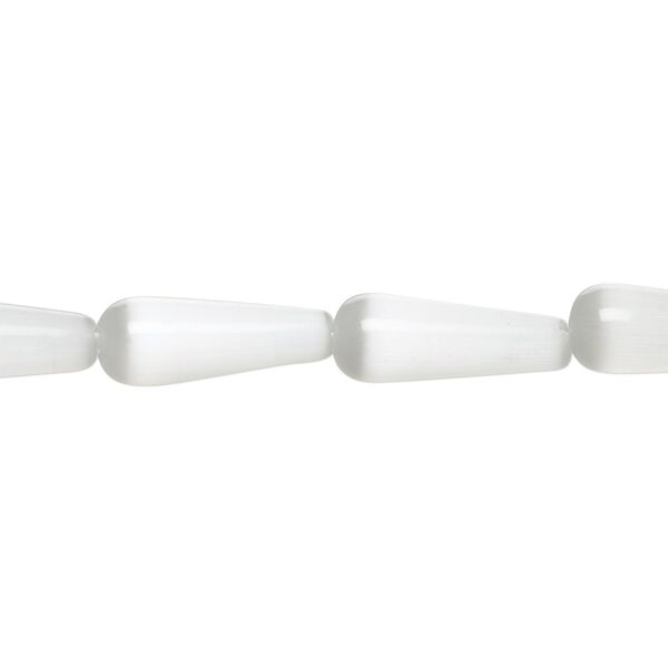 Bead, cat's eye glass (fiber optic glass), white, 16x6mm teardrop, quality grade. Sold per 15-1/2" to 16" strand. image number 0