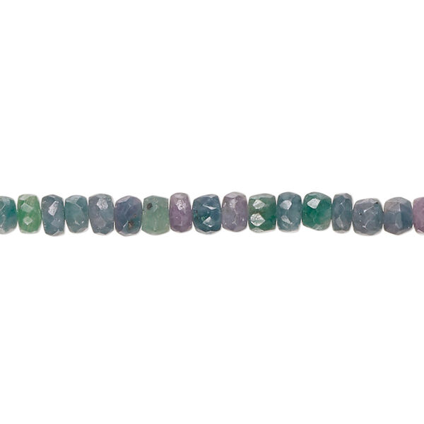 Bead, emerald and beryl (dyed / heated), medium to dark, 4x2mm-5x3mm hand-cut faceted rondelle, C- grade, Mohs hardness 7-1/2 to 8. Sold per 14-inch strand. image number 0