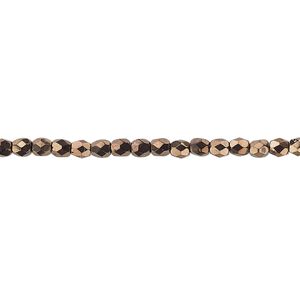 Bead, Czech fire-polished glass, bronze, 3mm faceted round. Sold per pkg of 1,200 (1 mass).