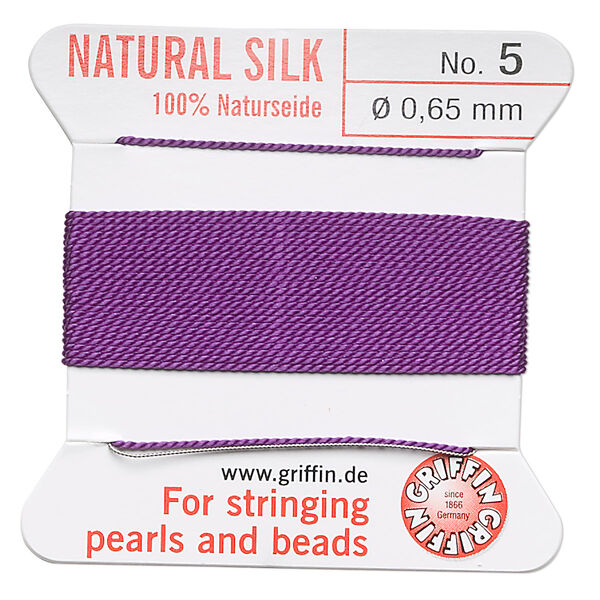 Thread, Griffin, silk, amethyst purple, size #5. Sold per 2-meter card (approximately 78 inches). image number 0