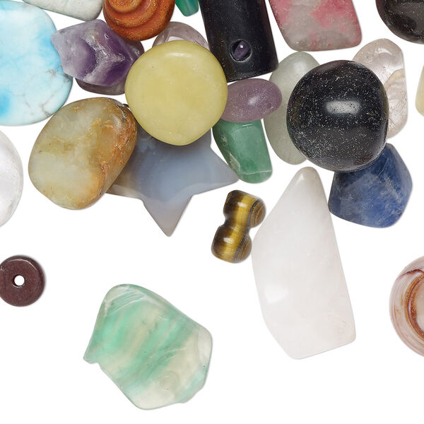 Multi-gemstone / glass 1pkg1, mixed shape bead 1 lb mix 6mm-34x26mm image number 0