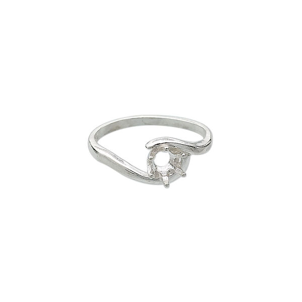 Ring, Sure-Set™, sterling silver, swirl band with 5mm 6-prong faceted round setting, size 7. Sold individually. image number 0