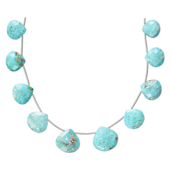 Imperial crown turquoise 1pkg10, hand-cut top-drilled faceted puffed teardrop bead natural C+ grade, 10-19mm image number 0