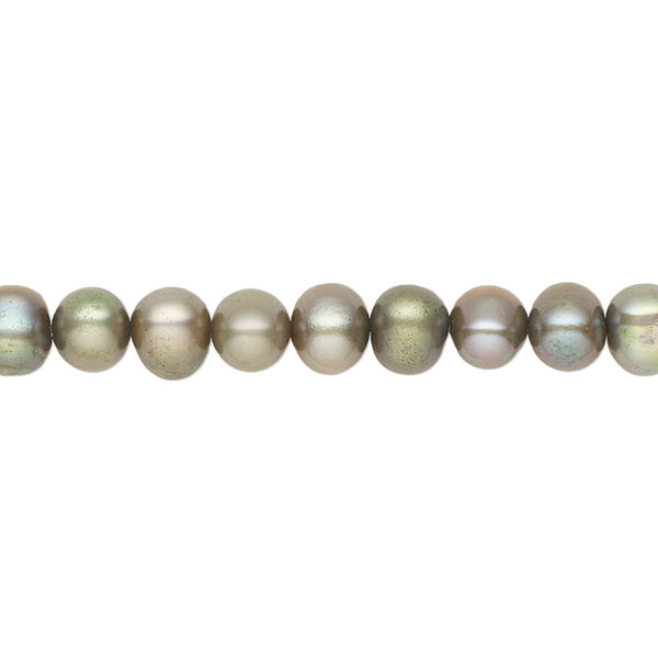 Pearl, cultured freshwater pearl (dyed), pkg/15-1/2 to 16 inches, 5-6mm potato, B- grade, green. image number 0
