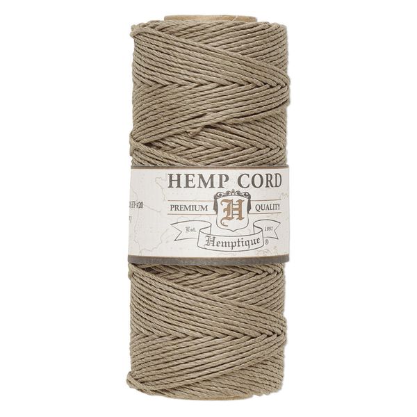 Cord, Hemptique®, polished hemp, dusty olive, 1mm diameter, 20-pound test. Sold per 205-foot spool. image number 0