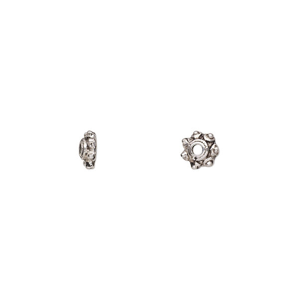 Bead cap, antiqued "pewter" (zinc-based alloy), 6x2mm beaded round, fits 4-6mm bead. Sold per pkg of 24. image number 0