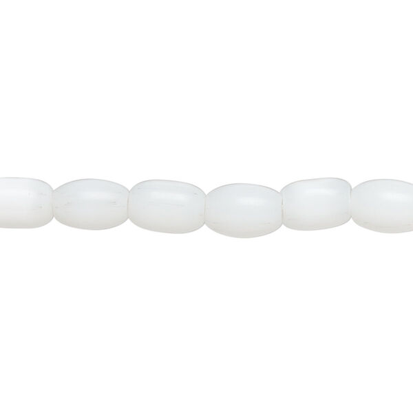 Bead, fiber optic glass, pkg/14 inch, opaque white, 7x5mm center-drilled oval. image number 0