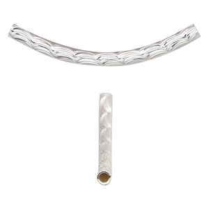 Bead, silver-plated brass, 41.5x9mm diamond-cut curved tube. Sold per pkg of 4.