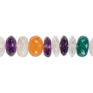 Multi-gemstone 1pkg1, hand-cut faceted rondelle / saucer bead 8 inch mix 10x6mm / 10x6mm