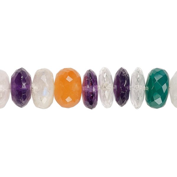 Multi-gemstone 1pkg1, hand-cut faceted rondelle / saucer bead 8 inch mix 10x6mm / 10x6mm image number 0