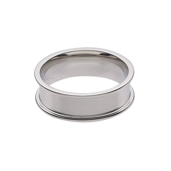 Ring, stainless steel, 8mm wide band with 5.9mm wide channel, size 12. Sold individually. image number 0