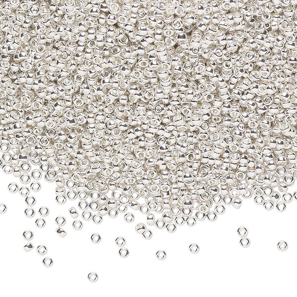 Seed bead, Miyuki, glass, pkg/4g, #15 rocaille, opaque silver-plated, (RR-961). image number 0