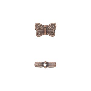 Bead, antique copper-plated "pewter" (zinc-based alloy), 10x6mm double-sided butterfly. Sold per pkg of 50.