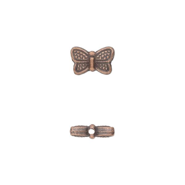Bead, antique copper-plated "pewter" (zinc-based alloy), 10x6mm double-sided butterfly. Sold per pkg of 50. image number 0