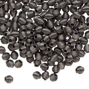 Bead, gunmetal-finished steel, 5x4mm oval coil. Sold per 1-ounce pkg.