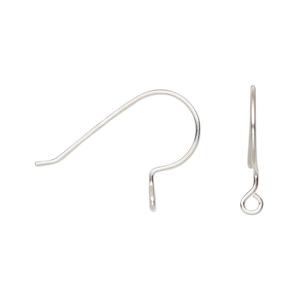 Ear wire, sterling silver, 16mm fishhook with perpendicular open loop, 21 gauge. Sold per pair. image number 0