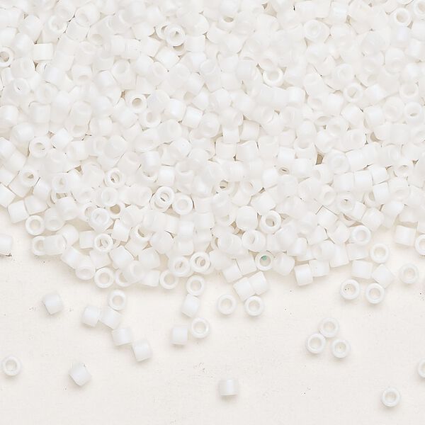 Seed bead, Delica®, glass, pkg/7.5g, #10 round, opaque matte rainbow chalk white (DBM-0351). image number 0