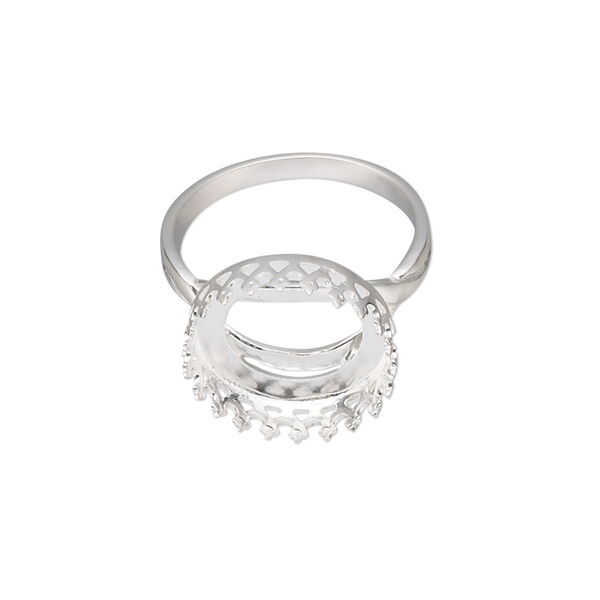 Ring, sterling silver, 15.5mm round with filigree edge and 14mm round cabochon bezel setting, size 7. Sold individually. image number 0