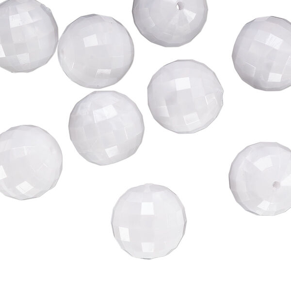 Bead, acrylic, opaque white pearl, 18mm faceted round. Sold per 25-gram pkg image number 0